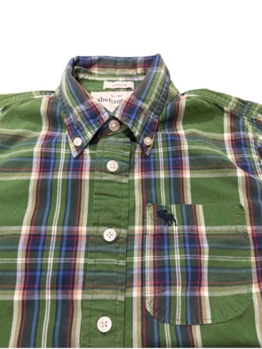 Abercrombie & Fitch Boys Extra Large Green Button Up Preppy Casual Moose Muscle